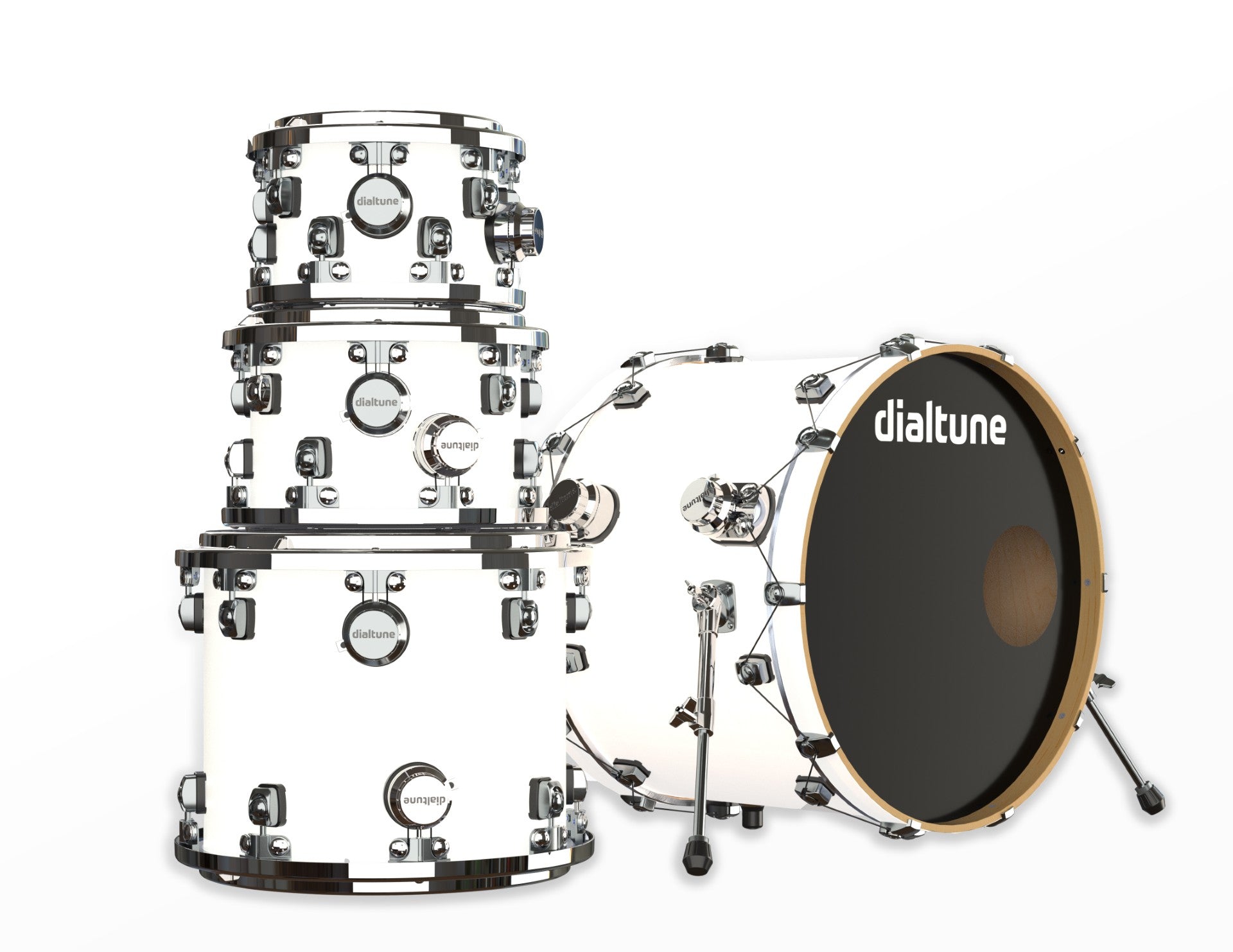 A computer render of Dialtune's 4-piece drum kit in Matte White